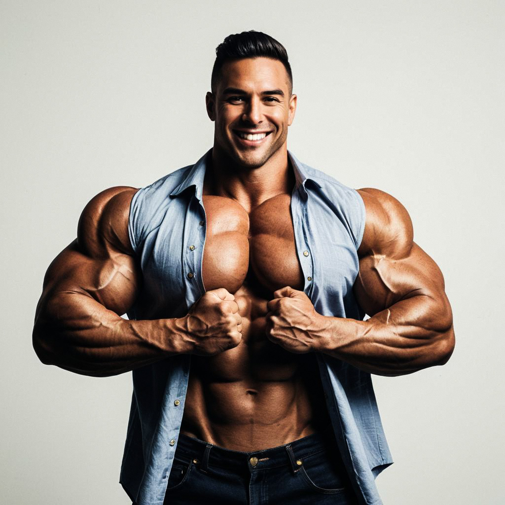 Muscular Man Flexing in Sleeveless Shirt