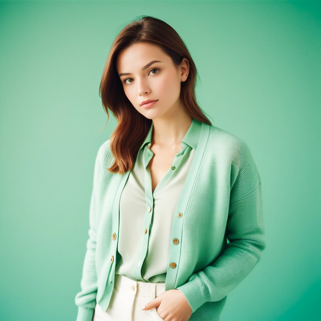 Woman in Mint Green Cardigan - Modern Lifestyle