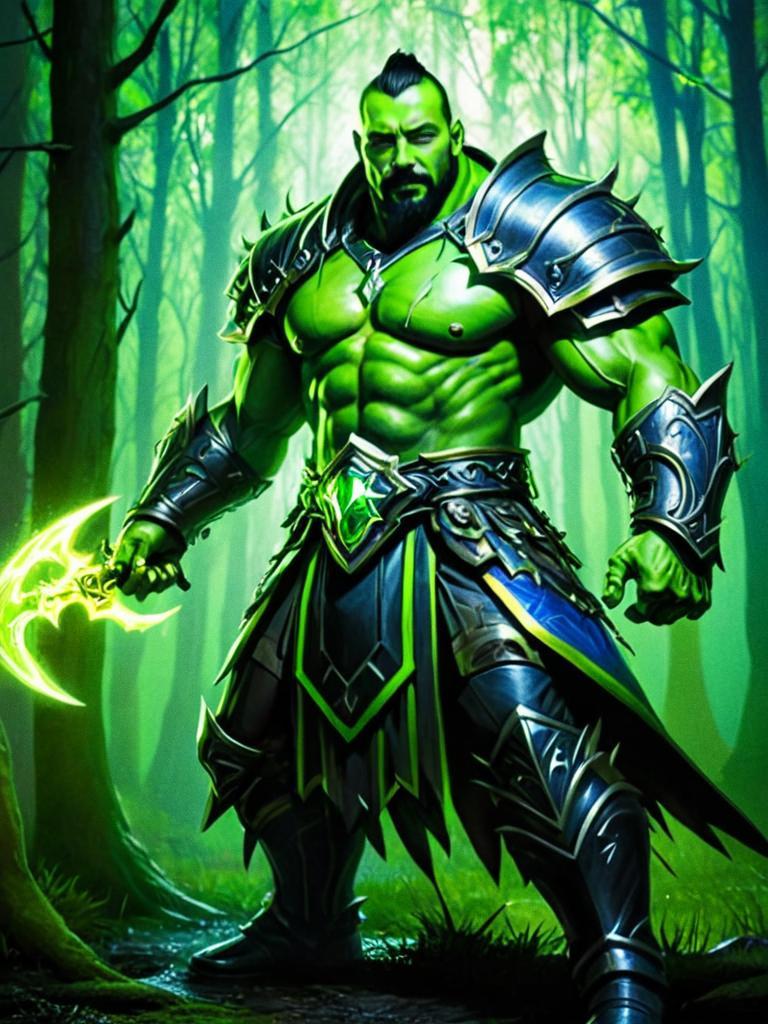 Orc Blademaster in Vibrant Forest - WoW Artwork