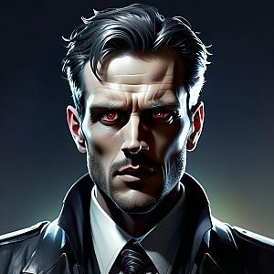 Serious Man with Red Eyes and Leather Jacket