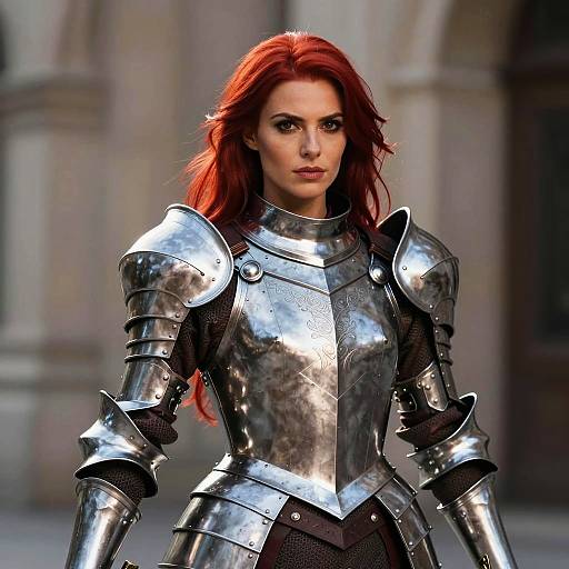 Red Haired Woman in Medieval Armor Portrait