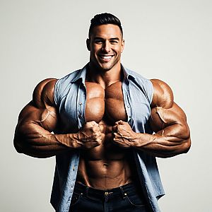 Muscular Man Flexing in Sleeveless Shirt