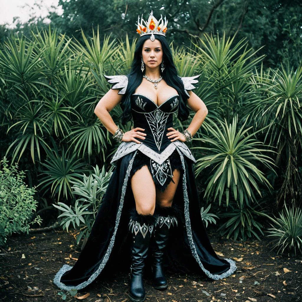 Confident Woman in Black Costume with Silver Armor Confident Woman in Black Costume with Silver Armor