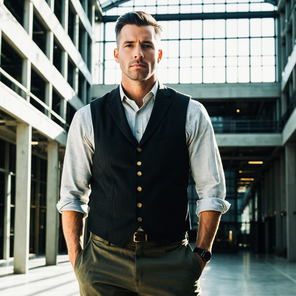 Confident man in modern industrial building