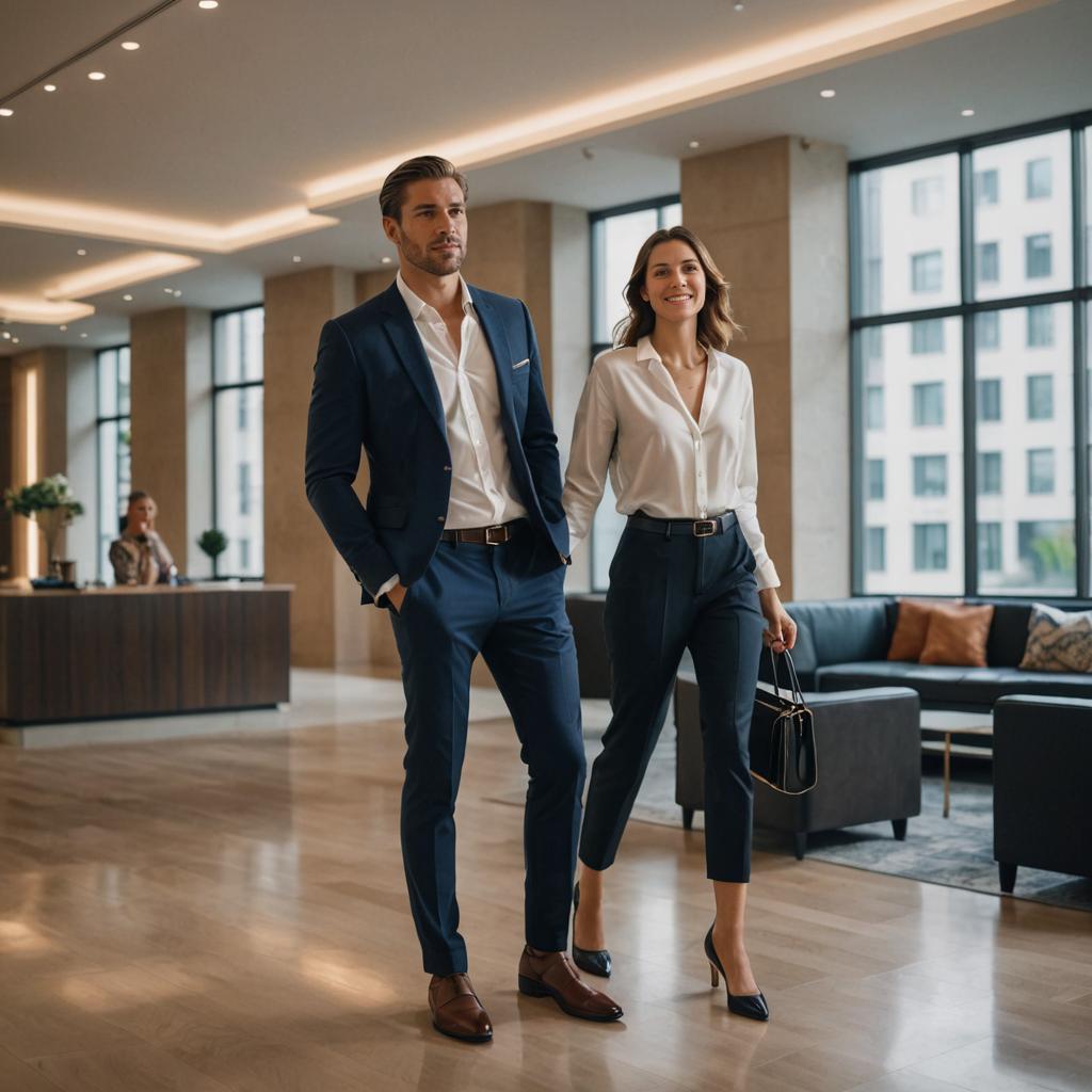 Stylish Couple in Modern Lobby