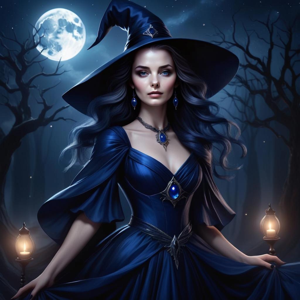 Mystical Witch in Dark Forest Under Full Moon Mystical Witch in Dark Forest Under Full Moon