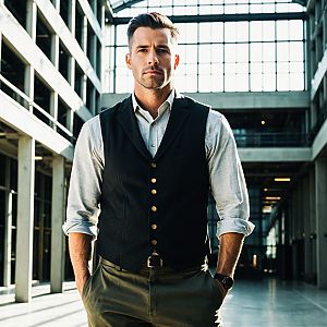 Confident man in modern industrial building