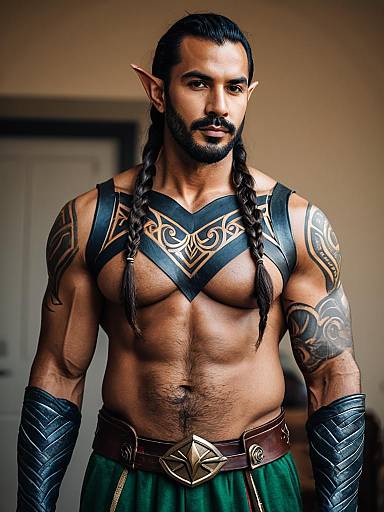 Fantasy Warrior Man with Elf Ears and Tribal Tattoos Costume
