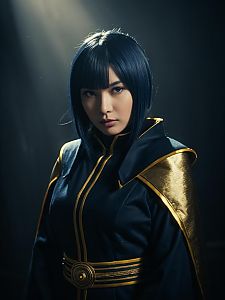Realistic Cosplay Woman Wearing Konan Costume with Gold Trim
