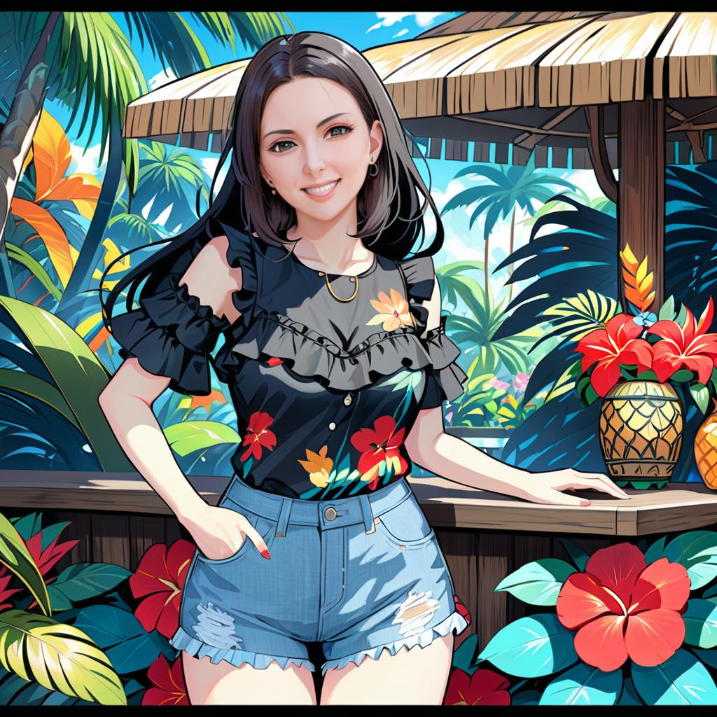 Smiling Woman in Tropical Setting