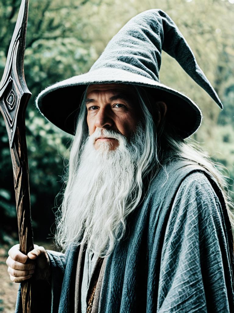 Man in Gandalf Costume Fantasy Cosplay Photo Cinematic Realistic