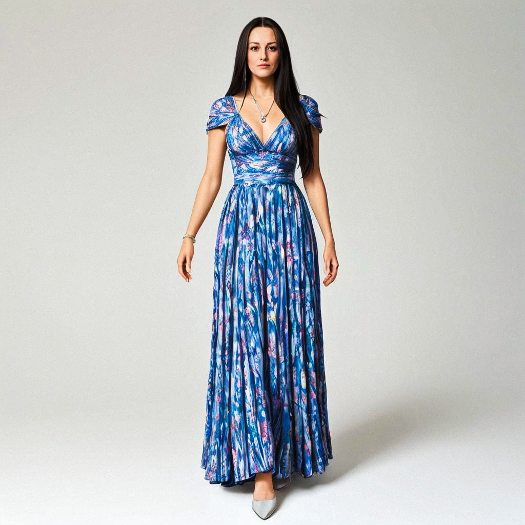 Confident Woman in Blue Maxi Dress