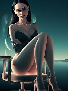 Elegant Woman Sitting on Modern Chair in Futuristic Style Digital Portrait