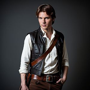 Vintage Adventure Style Young Man in Leather Vest and Holster