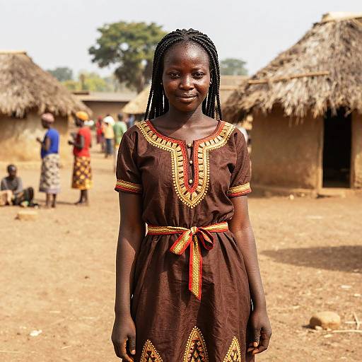 Young African Woman in Traditional Dress in Rural Village