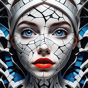 Surreal Portrait of a Woman with Ceramic Shards