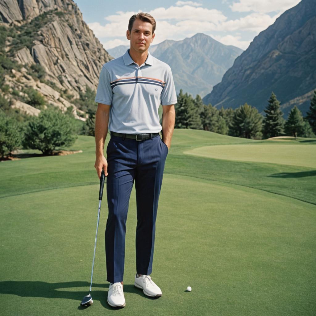 Confident Golfer in Scenic Mountain Setting