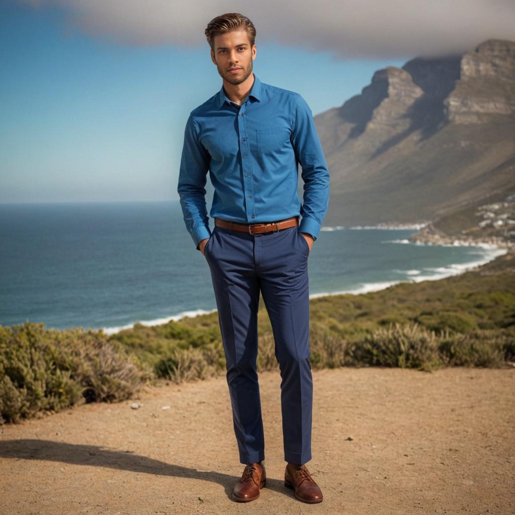 Man in Artistic Pose at Table Mountain, Cape Town