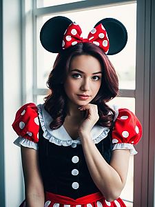 Photorealistic Woman in Minnie Mouse Costume Cosplay Portrait