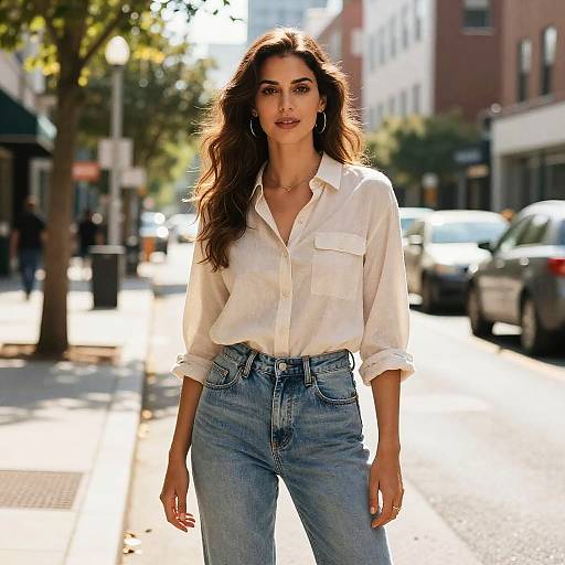 Confident Woman in Casual Street Style Outfit Walking in City