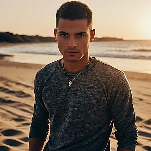 Young man on beach at sunset