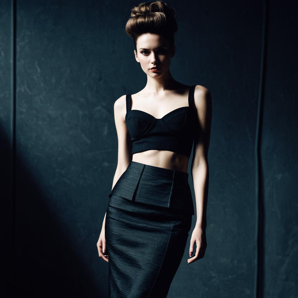 Chic Woman in Black Crop Top and Pencil Skirt Chic Woman in Black Crop Top and Pencil Skirt