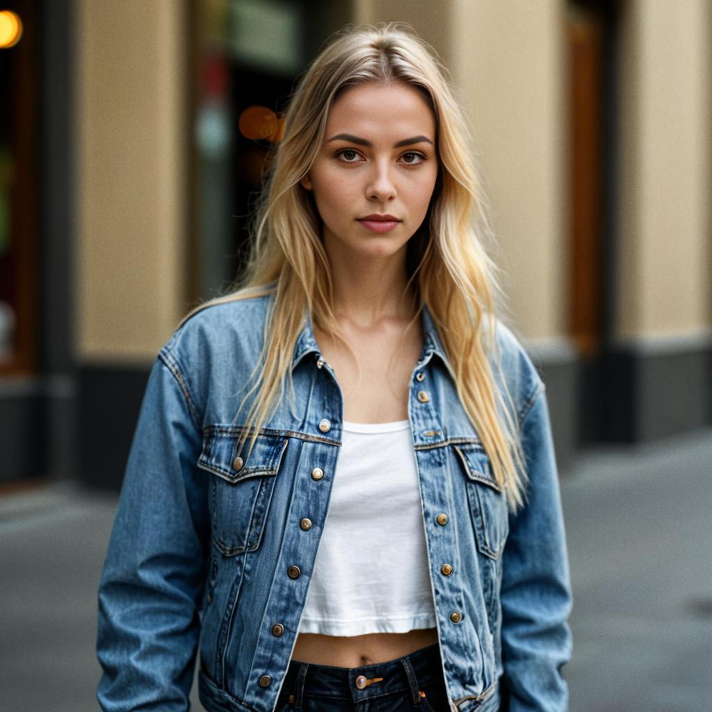 Trendy Young Woman in City Street