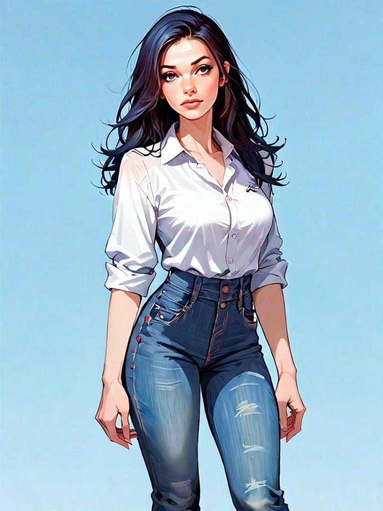 Realistic Comic Style Full Body Illustration of Woman in Business Casual Outfit