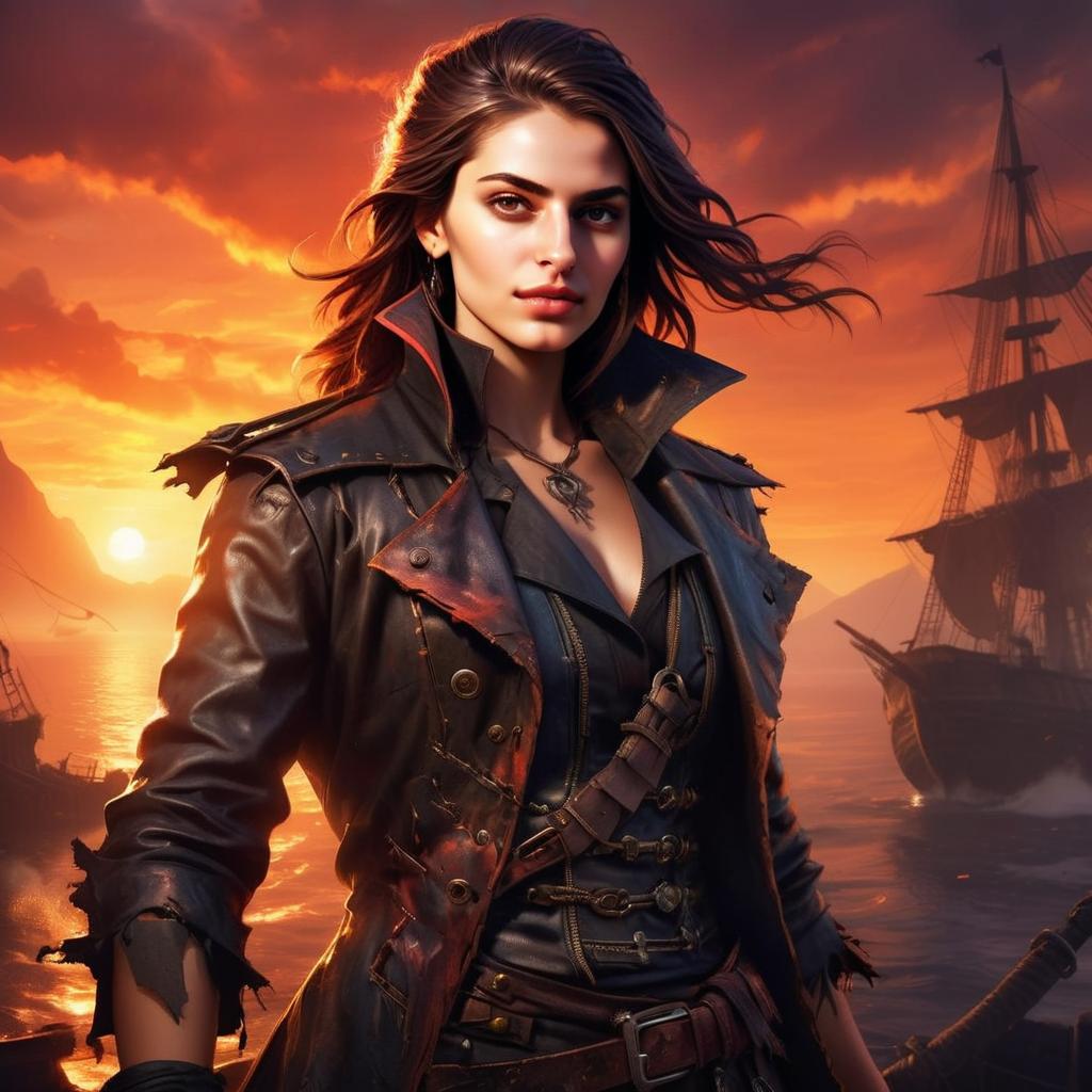 Determined Woman by the Sea at Sunset