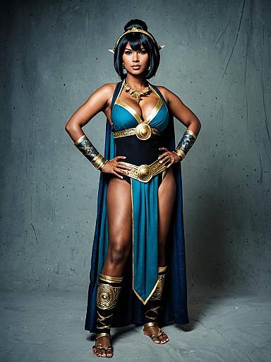 Warrior Woman in Gold and Teal Fantasy Costume