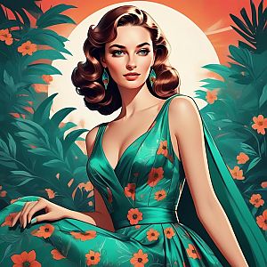 Vintage Glamour Woman in Tropical Setting