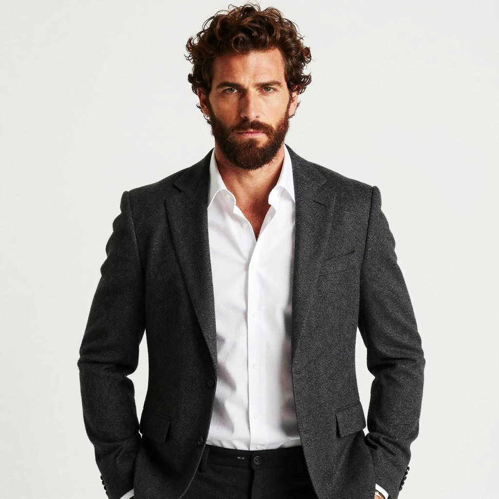 Stylish Man in Dark Charcoal Blazer and White Shirt