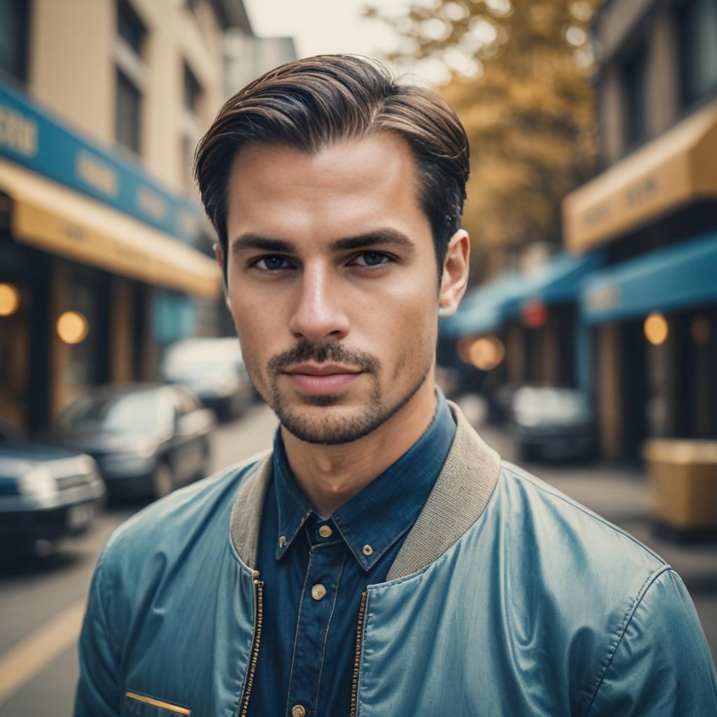 Balding Asian Male Portrait with Gold and Blue Tones