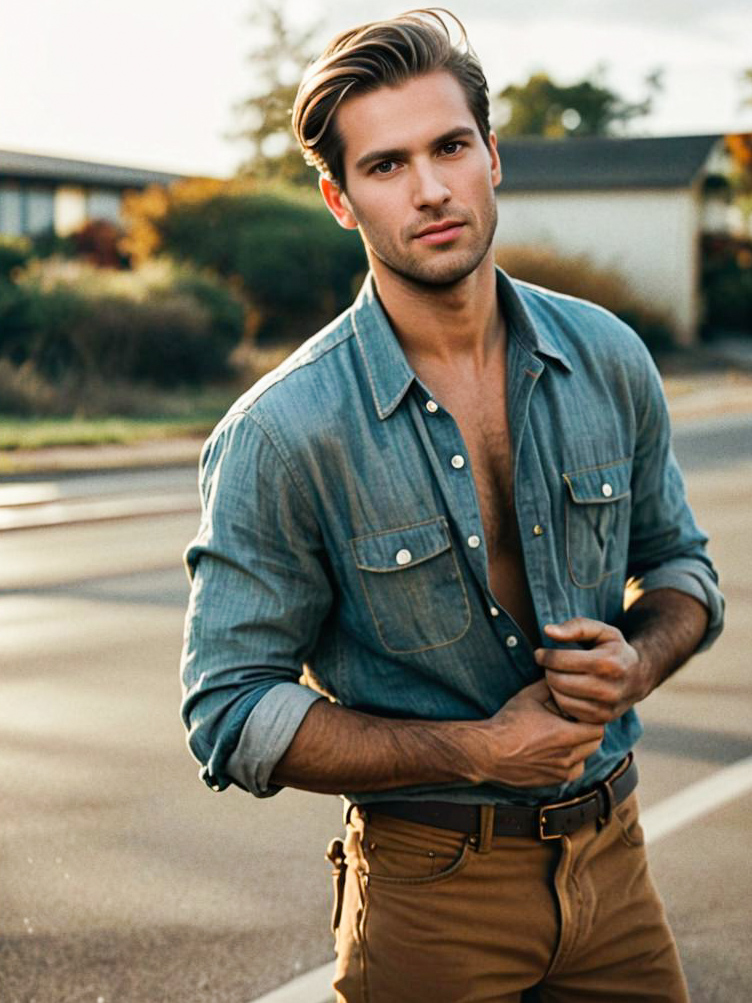 Stylish Young Man in Denim Shirt