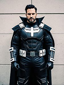 Realistic Bryan Fury Cosplay Costume on Man with Armor and Cape