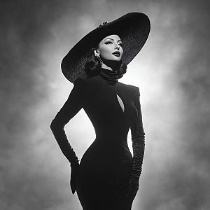 Elegant Woman in Black Attire with Vintage Glamour