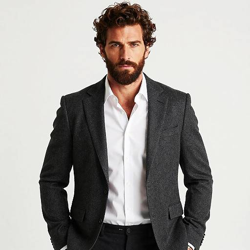 Stylish Man in Dark Charcoal Blazer and White Shirt