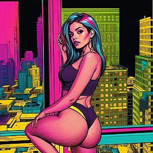 Confident Woman in Futuristic Cityscape Illustration