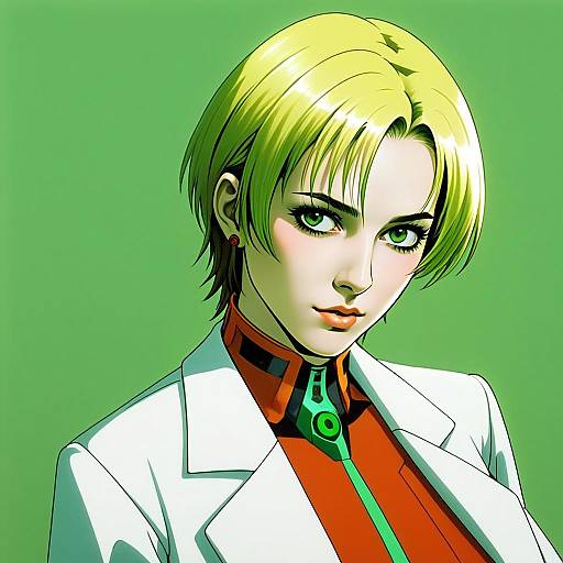 Confident Woman in Futuristic Anime Style Digital Artwork