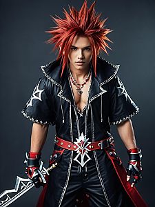 Realistic Axel Kingdom Hearts Cosplay by Man in Black Leather Outfit