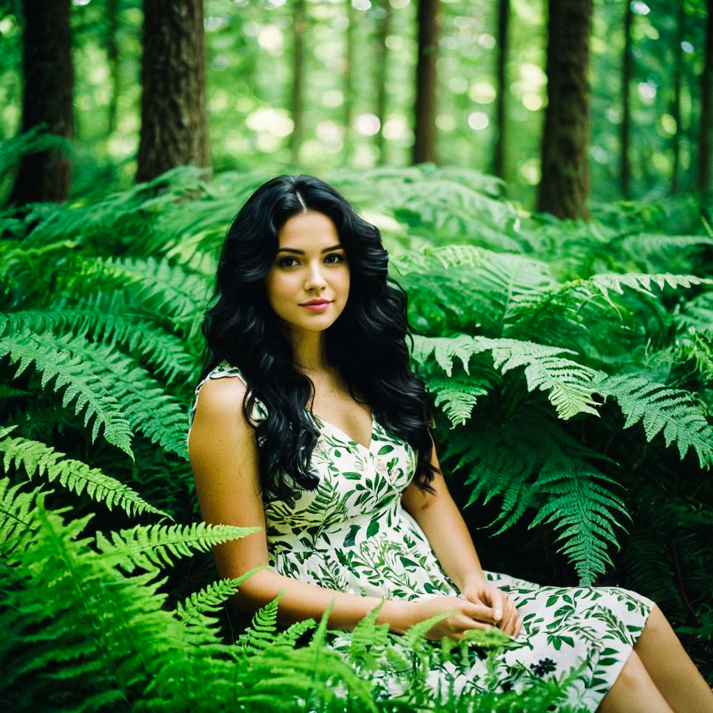 Woman in White Dress Among Green Ferns