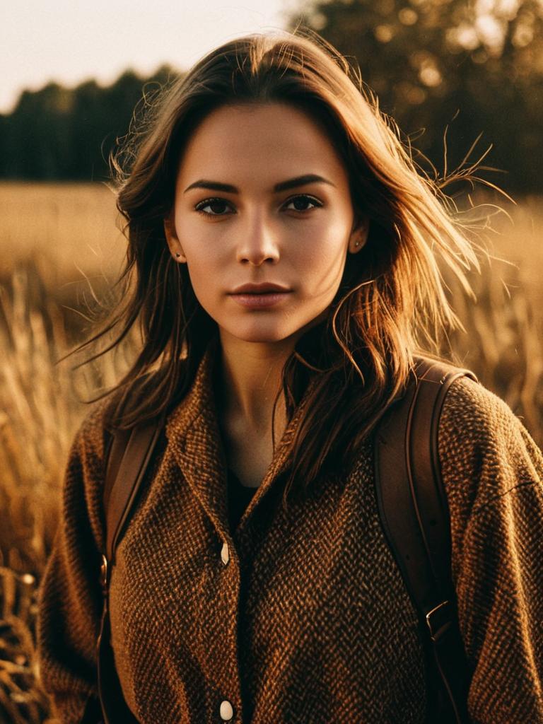 Woman in Brown Aesthetic Outfit Photorealistic Outdoor Portrait