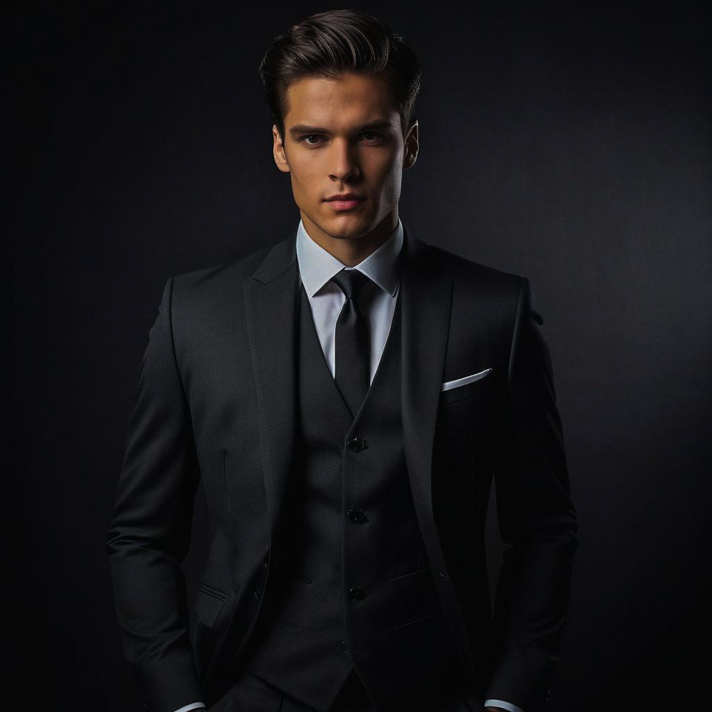 Confident Young Man in Black Suit