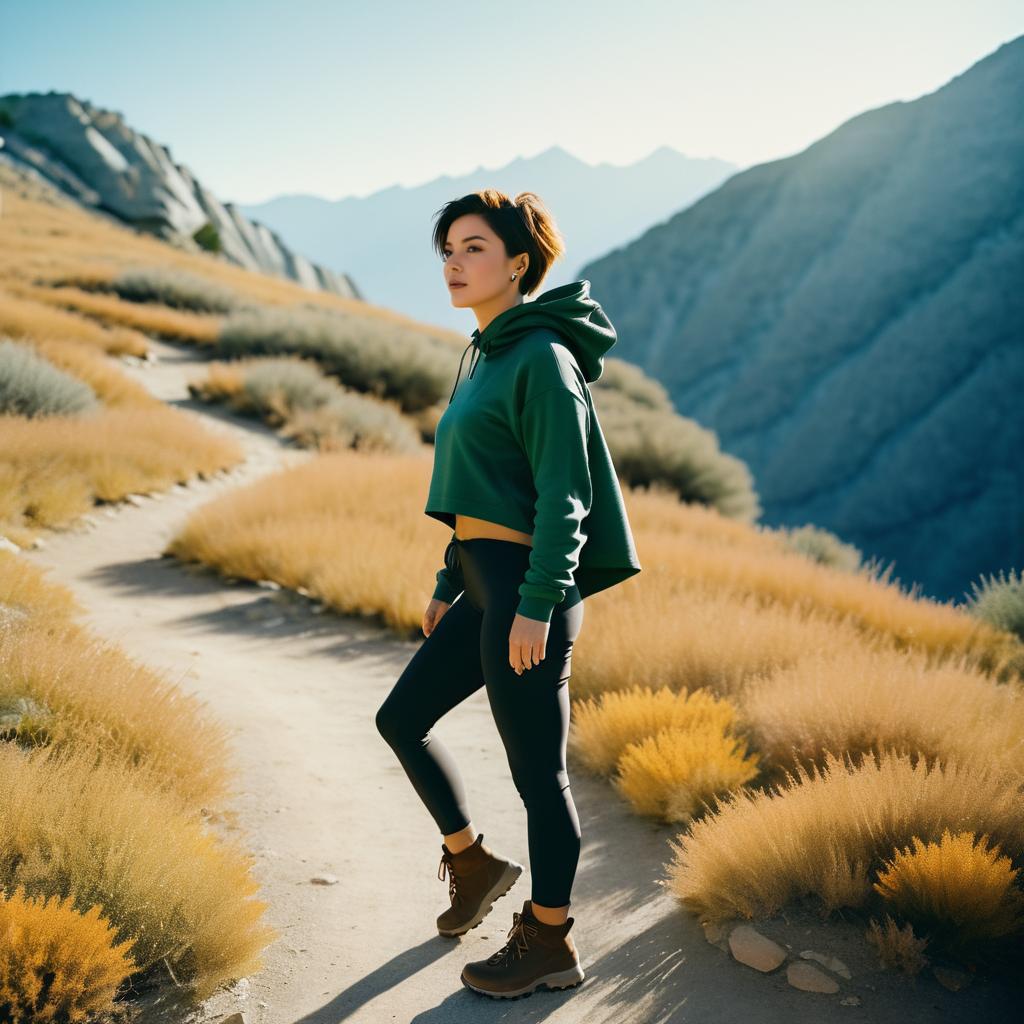 Confident Woman on Scenic Mountain Path