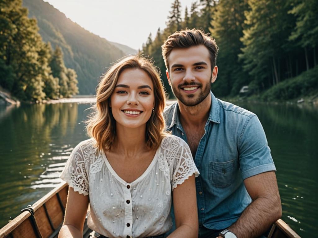 Couple on Boat Ride in Sunny Forest