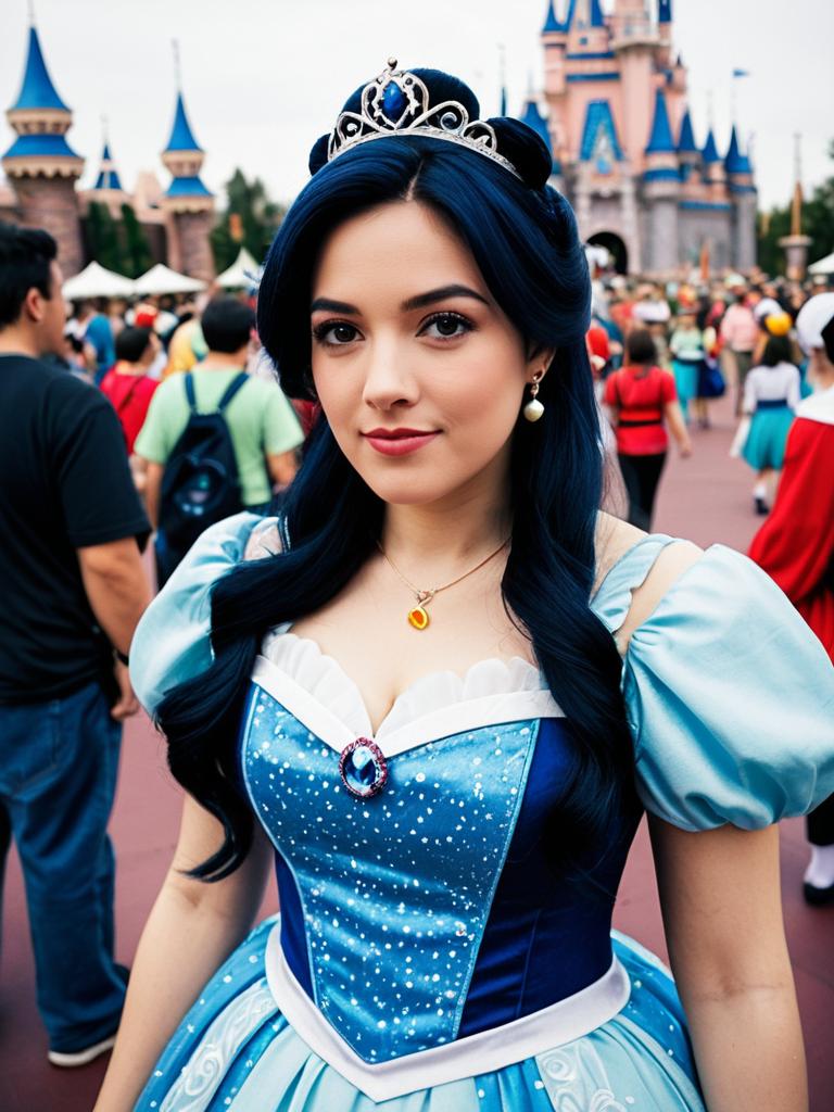 Woman in Disney Princess Dress Photorealistic Cosplay at Festival