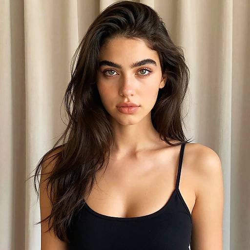 Portrait of Young Gen Z Woman with Natural Beauty in Black Top
