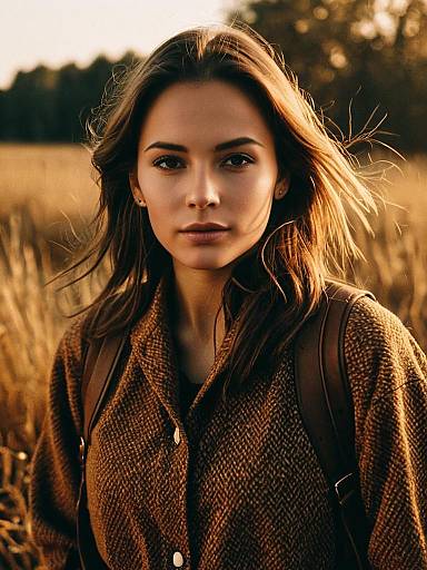 Woman in Brown Aesthetic Outfit Photorealistic Outdoor Portrait