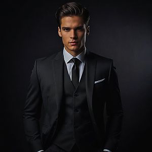 Confident Young Man in Black Suit