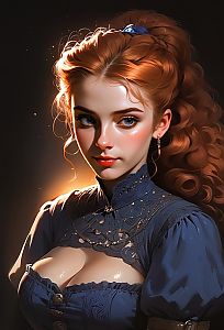 Digital Portrait of Victorian Style Woman with Red Curly Hair